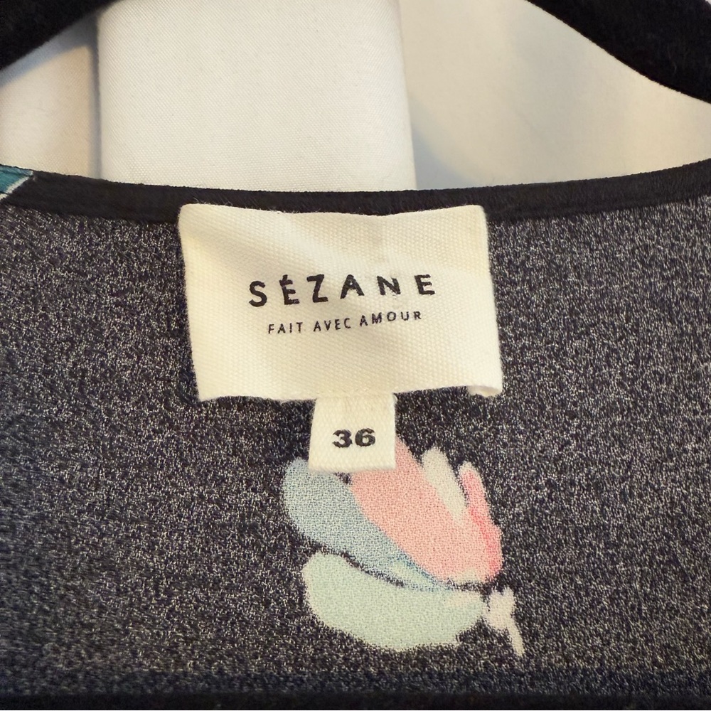 Sézane Floral Peplum Blouse Black Multicolor Womens Size Small 36 EU - Picture 2 of 7